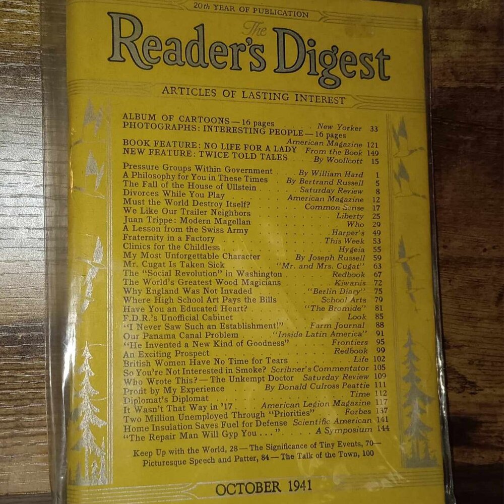 New in the Package Reader’s Digest from October 1941